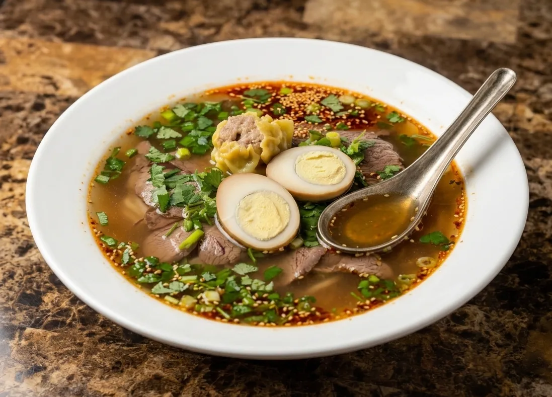 Deluxe Lanzhou beef noodle soup at Dancing Noodle Winnipeg