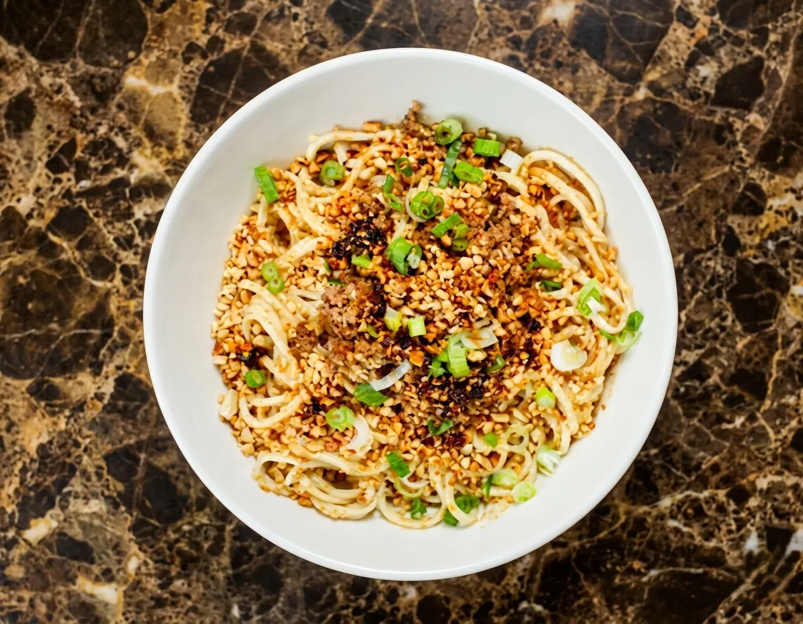 Curry Dandan noodles — unique curry twist on classic Dandan Mein at Dancing Noodle Winnipeg
